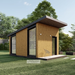 12'x16' Modern Garden Shed Plans, Studio Backyard Office Blueprints, Utility Garden Workshop Drawing, Small House Plans