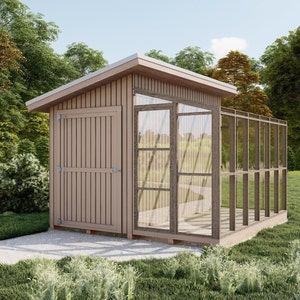 11'x12' Lean Greenhouse plans with Storage, Compact Backyard Shed, Garden House Detailed Building Construction Blueprints