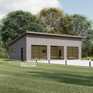 3 Car Modern garage plans, 35&#39;-6&#39;&#39;x 24&#39; Contemporary Style Garage  Architecture Blueprints