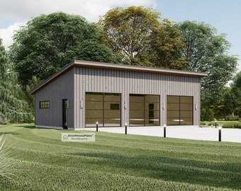 3 Car Modern garage plans, 35&#39;-6&#39;&#39;x 24&#39; Contemporary Style Garage  Architecture Blueprints
