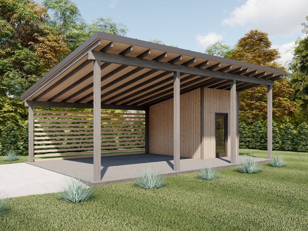 Modern Carport Plans With Storage Shed Etsy