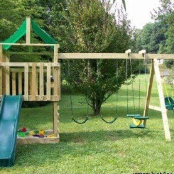 Kids Playhouse Swing Play set ,Backyard Adventures, Woodworking DIY Plan, Swing Set Detailed Blueprints