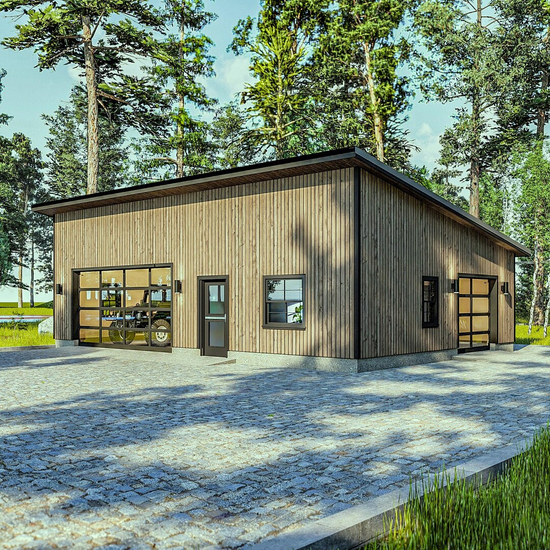 Modern 2-car Garage Plan With Office & Shop (PDF) - Etsy