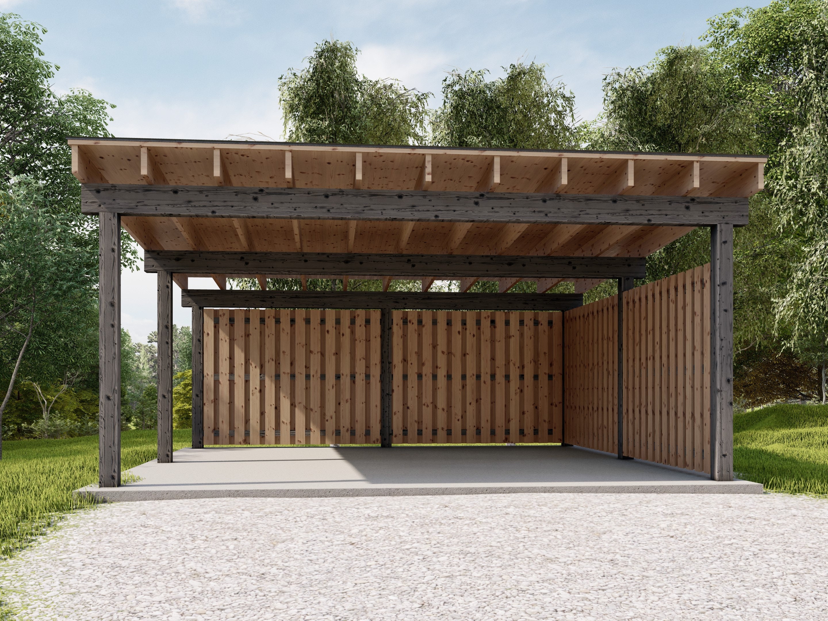 Carport Plan, 20' X 20' Modern Two Car Garage Pavilion Blueprints With