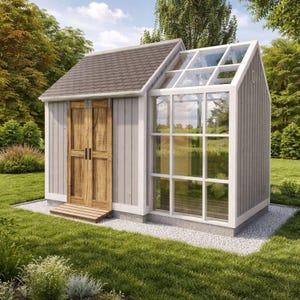 8'x13' Garden Greenhouse Shed plans, Wood Construction Storage Shed Drawings  with Material list