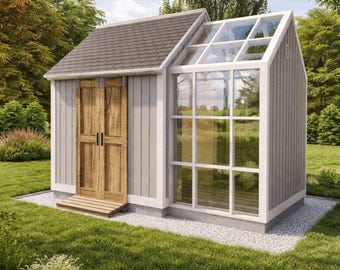 8'x13' Garden Greenhouse Shed plans, Wood Construction Storage Shed Drawings  with Material list