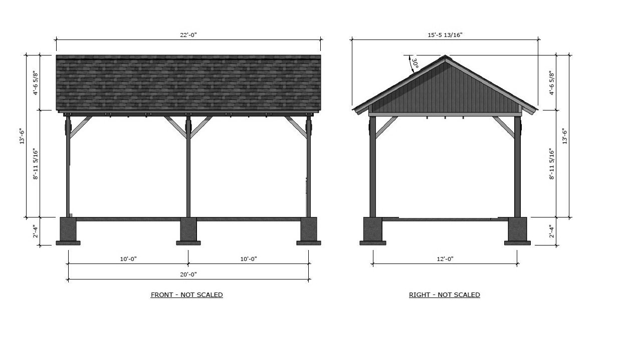 14x22 Outdoor Car Canopy Plans / Garden Gazebo Shelter DIY Blueprints