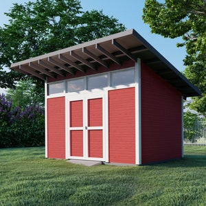 Modern 10x12 Garden Outdoor Shed Plans, Easy to Build Storage Workshop Blueprints with Material List