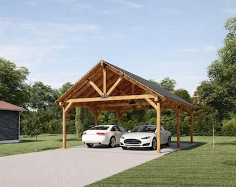 20'x24' Wooden  Carport Plans, Gable Roof Pavilion Blueprints with Material List
