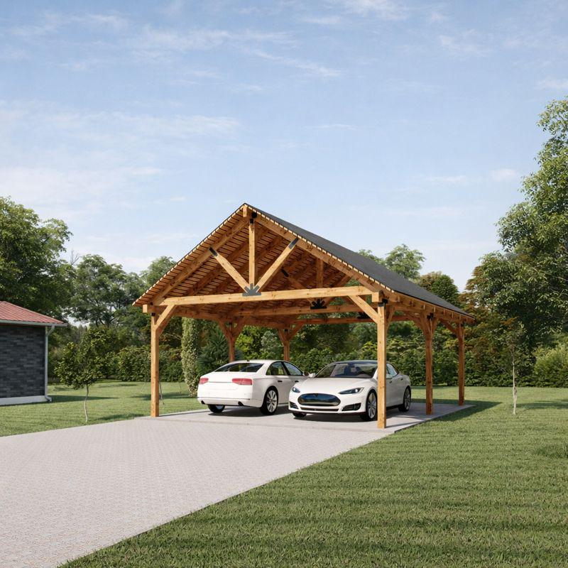 20'x24' Wooden Carport Plans, Gable Roof Pavilion Blueprints with Material List