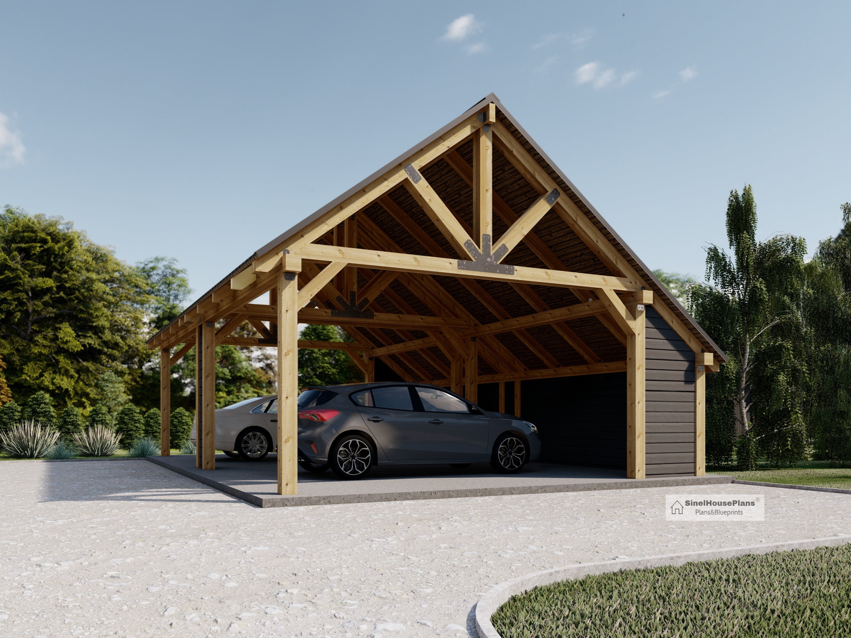 Timber Frame Carport Plan: 34'x22' Gable Pavilion Blueprints (PDF) - Etsy