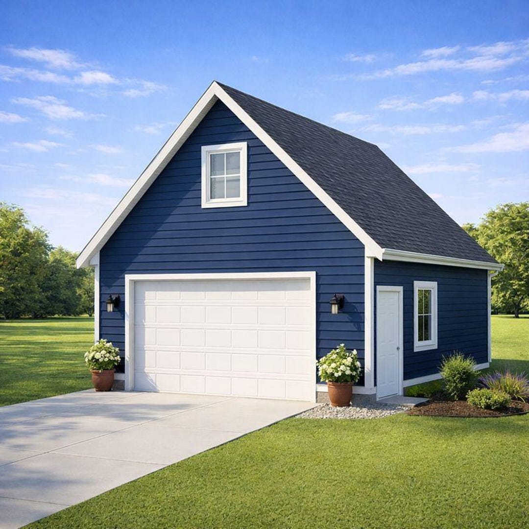 Compact 2-car Garage Design With Upper-level Loft - Etsy
