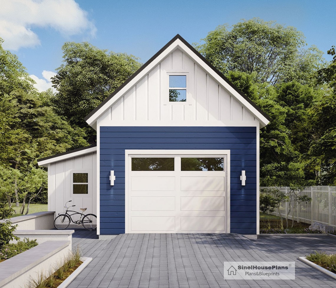 1-car Garage Plan With Storage and Loft, Gable Garage Architectural ...