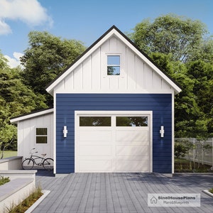 1-Car Garage plan with Storage and Loft, Gable Garage Architectural Blueprint Digital PDF