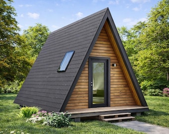 14'x16' A Frame Cabin Plan, Two Story Triangular Tiny House Building Blueprints