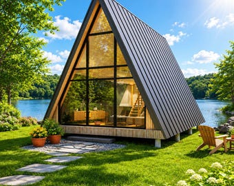 Triangular Mountain Cabin House Plans  , A frame Chalet Blueprints