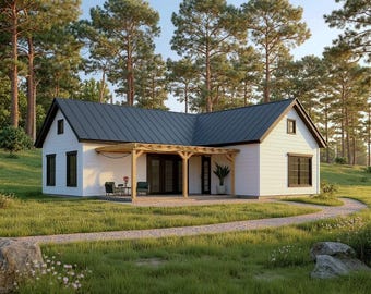 Ranch Style Cottage Plan: 3 Bed, 2 Bath, 1204 sq ft (PDF Downloadable Blueprint)