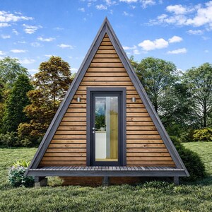 14'x16' A Frame Cabin Plan, Two Story Triangular Tiny House Building Blueprints image 3