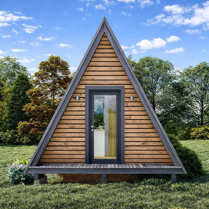 14'x16' A Frame Cabin Plan, Two Story Triangular Tiny House Building Blueprints image 3