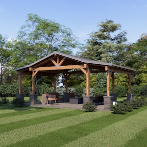 Garden Barn Pavilion with Double roof , 26&#39;x16&#39; Patio Blueprints