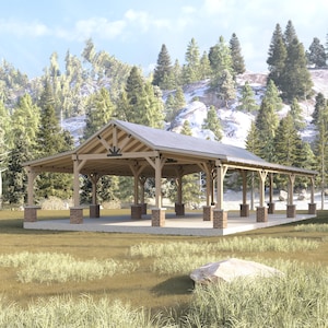 Timber Framed Pavilion Plans, 36&#39;x57&#39; Gazebo Designs,Outdoor Large Wood Structures Pergola Blueprint