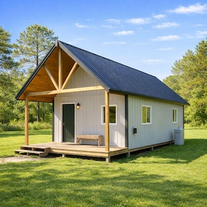 16'x24' Cabin Plans with Covered Porch: Cottage, Guest House (Digital Download)