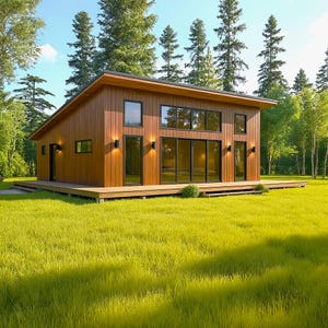 26 'x 36' Lean Cabin Architektonischer Komplettplan, Moderne Cottage Konstruktion mit Veranda