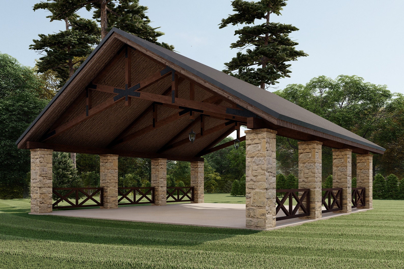 36x38 Large Timber Frame Pavilion Plans Commercial Outdoor Etsy