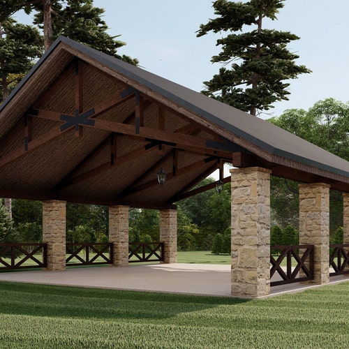 36x38 Large Timber Frame Pavilion Plans Commercial Outdoor Etsy