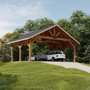 30&#39;x20&#39; Carport Plan , Traditional style Post Gable Complete Pavilion DIY drawings with Material and Cut list