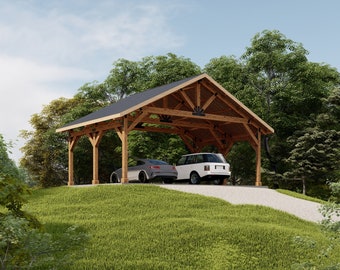 30&#39;x20&#39; Traditional Carport Plan: DIY Pavilion Drawings (PDF)