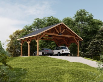 30'x20' Carport Plan , Traditional style Post Gable Complete Pavilion DIY drawings with Material and Cut list