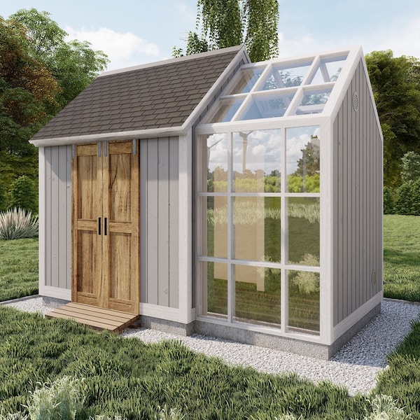8'x13' Garden Greenhouse Shed plans, Wood Construction Storage Shed Drawings  with Material list