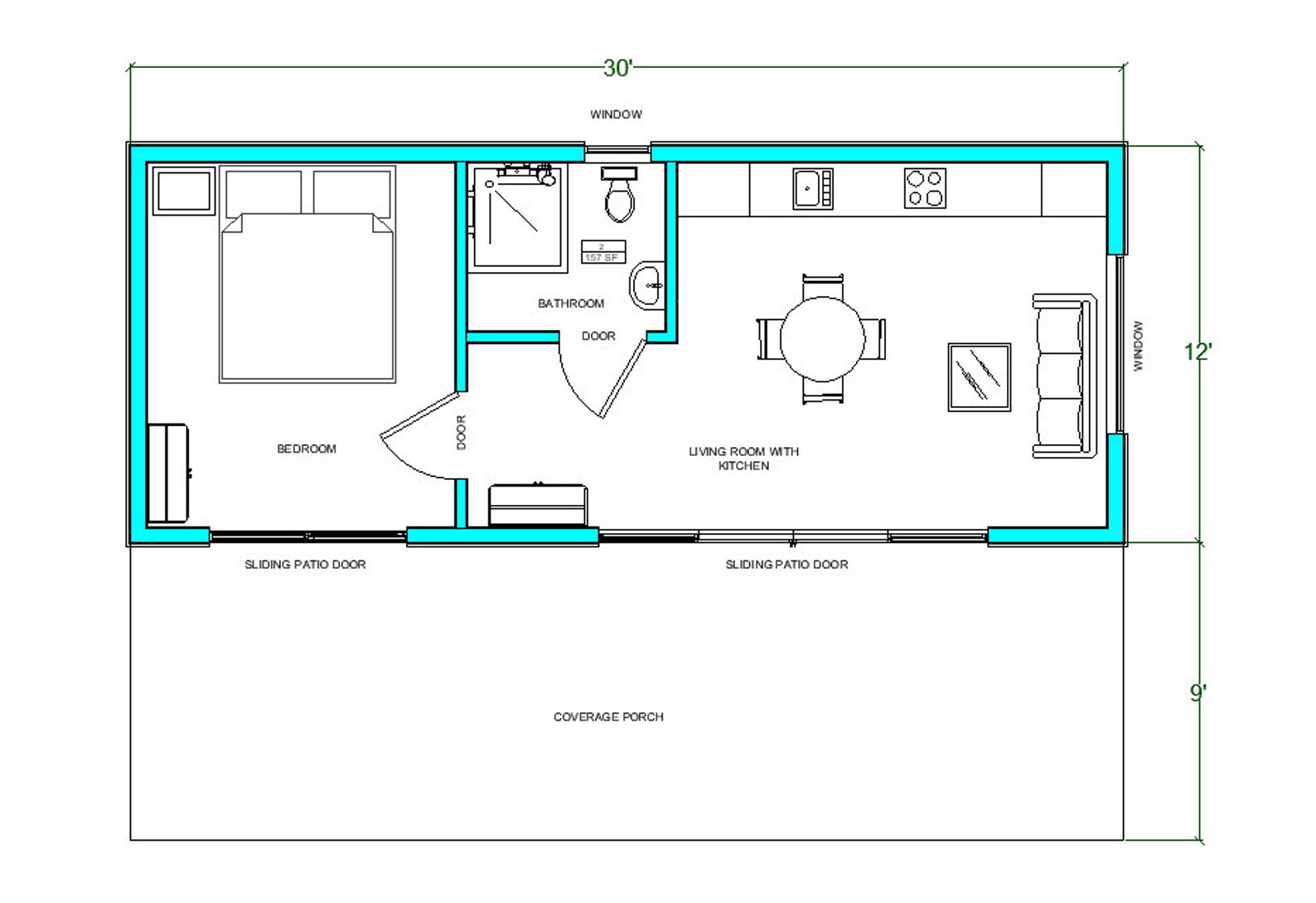 Modern Tiny House Plan With Coverage Porch, One Bedroom Cabin ...
