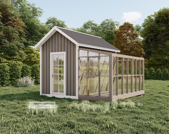 14'x14'  Shed Greenhouse combo Plans, Garden Storage (PDF Download)