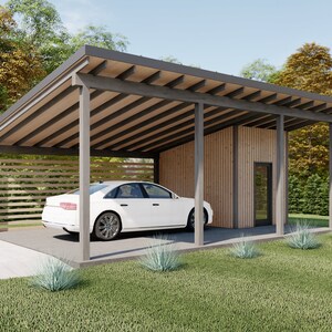 Modern Carport Plans With Storage Shed, 19'x28'-6'' Lean to Pavilion ...