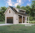 1-Car Detached Garage Plan with Loft and Covered Porch on the Side