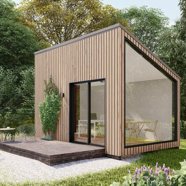 Backyard Office Studio house Plans, 10'x16' Modern Garden Room ,Modular Shed Workspace Blueprints