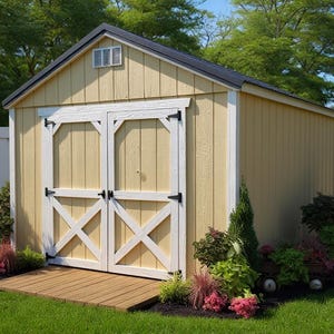 Wooden Shed Garden plans 8x12 Storage Step By Step Building Blueprints witch Material List