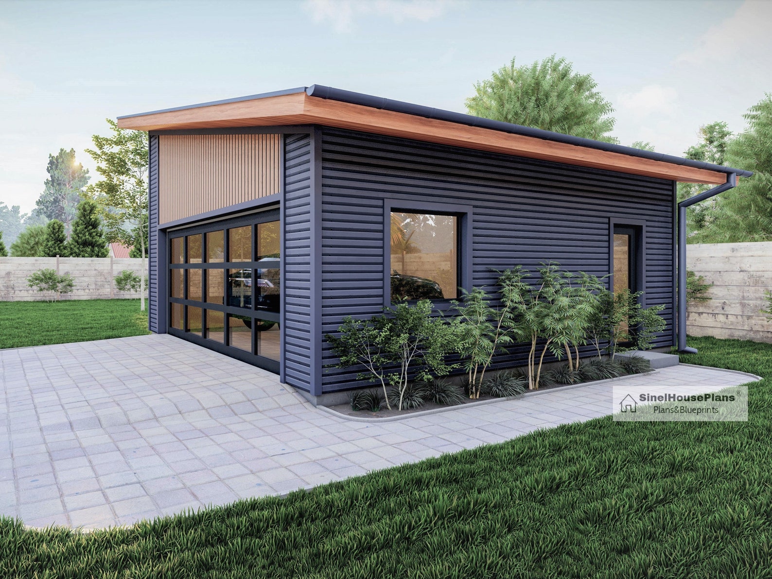 2 Car Modern Garage Plan-23' X 24' Building Blueprints Package With ...