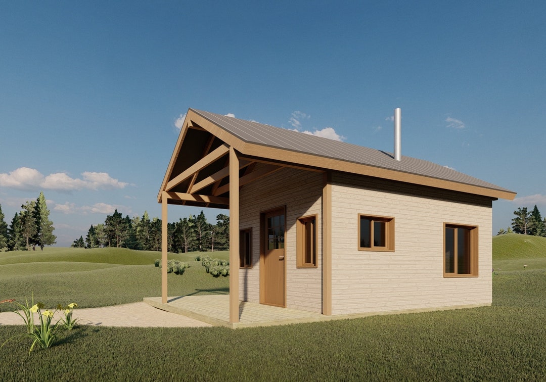 12 X16 Small Cabin Plans With Porch, Framing Shed Project ,tiny House