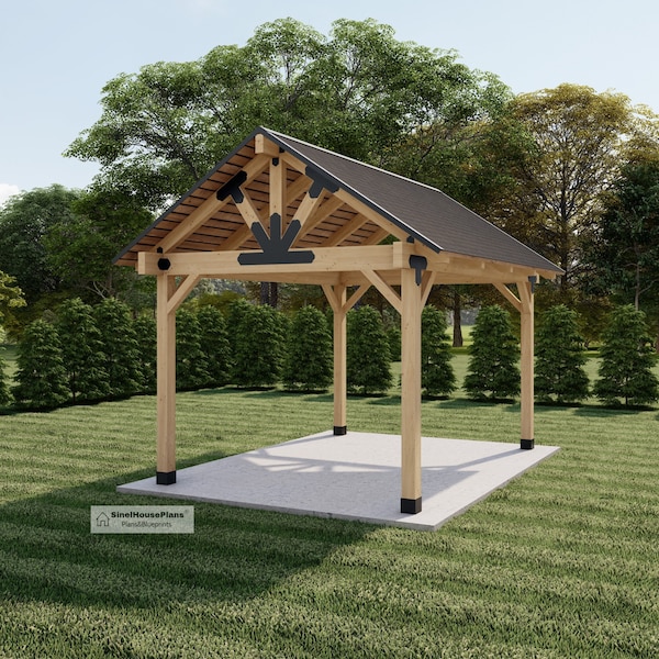 12'x16' Wood Gazebo plan, Post Gable Complete Pavilion DIY drawings with Material and Cut list