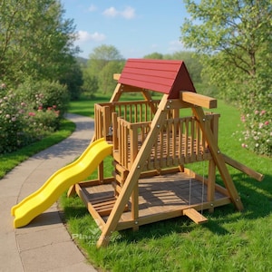 Playhouse Slide Plans DIY Children Outdoor Kids Swing/ Sandbox Wood Playground