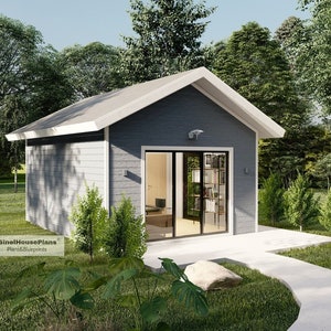Backyard Office Plans, 14'x18' Tiny House Building blueprints, Outdoor Shed drawings with material list