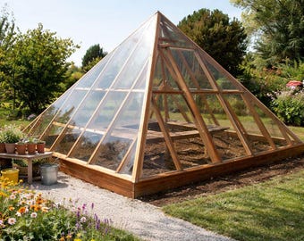 15'x15' Pyramid Framed Greenhouse Plans/Detailed -Triangular Style Garden House Construction Blueprints