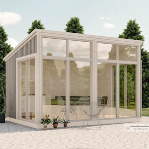 10x14 Garden Greenhouse Construction Plan, Modern Pool Shed Blueprints with Material List