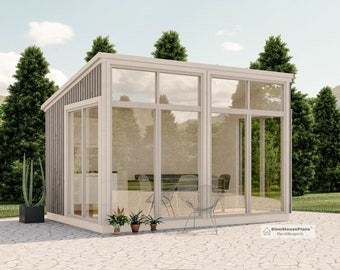 10x14 Garden Greenhouse Construction Plan, Modern Pool Shed Blueprints with Material List