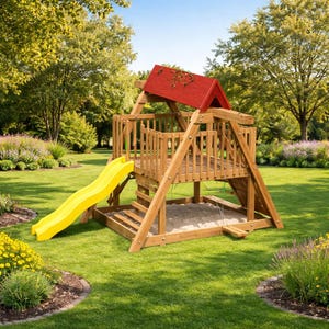 Kids Playhouse Plans with Slide & Sandbox-Backyard Kids Play Structure PDF Blueprints