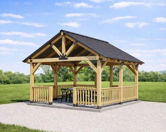 16'x14' Gazebo Pavilion Plan, Garden Picnic Shelter Blueprints