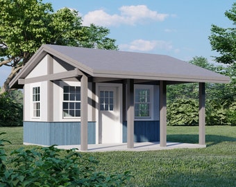 Garden Storage Shed Plans with porch 16x16 Outdoor Small House Building Blueprints